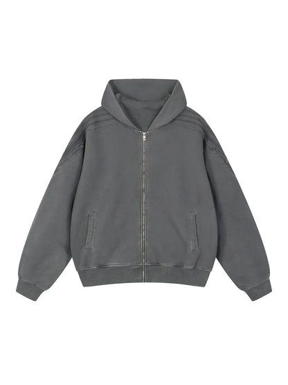 Snow Washed Tape Raw Edge Zip Hoodie