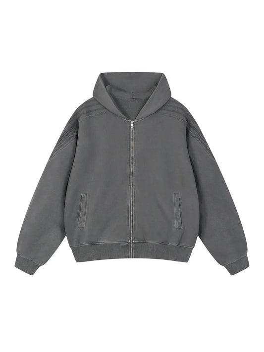 Snow Washed Tape Raw Edge Zip Hoodie