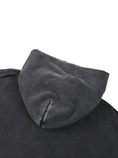 Snow Washed Tape Raw Edge Zip Hoodie