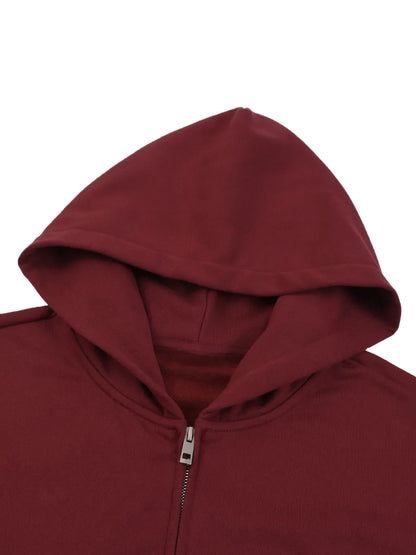 Unisex Loose Solid Full Zip Hoodie