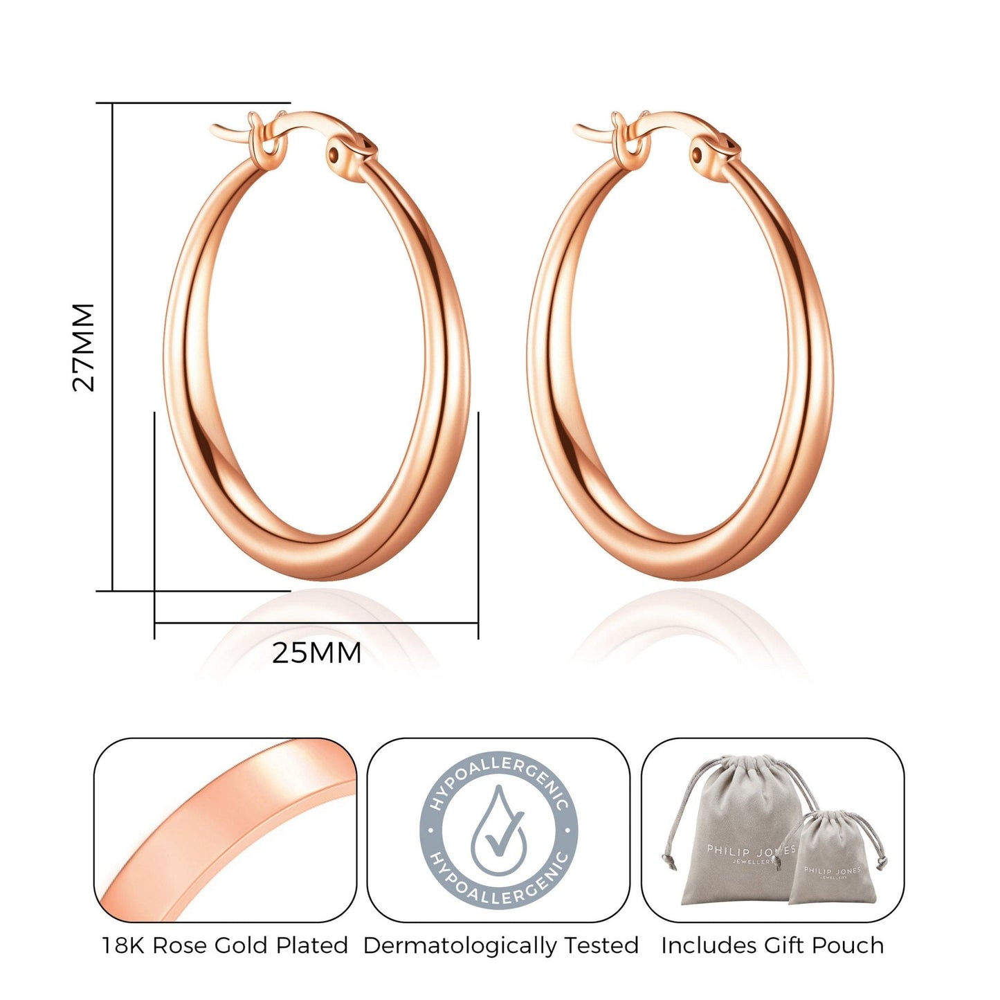 Rose Gold Plated 25mm Hoop Earrings