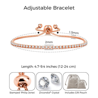 Rose Gold Plated 2mm Adjustable Tennis Bracelet Created with Zircondia® Crystals