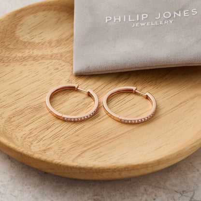 Rose Gold Plated 30mm Hoop Earrings Created with Zircondia® Crystals
