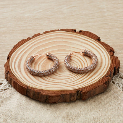 Rose Gold Plated 30mm Pave Hoop Earrings Created with Zircondia® Crystals