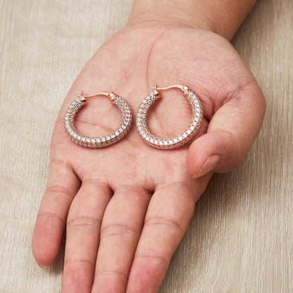 Rose Gold Plated 30mm Pave Hoop Earrings Created with Zircondia® Crystals