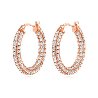 Rose Gold Plated 30mm Pave Hoop Earrings Created with Zircondia® Crystals