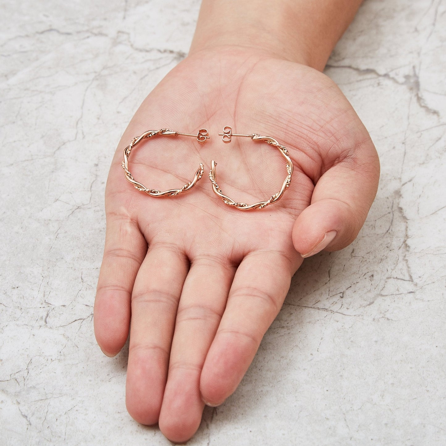 Rose Gold Plated 30mm Twisted Diamond Cut Hoop Earrings
