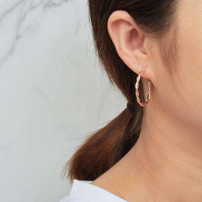 Rose Gold Plated 30mm Twisted Diamond Cut Hoop Earrings