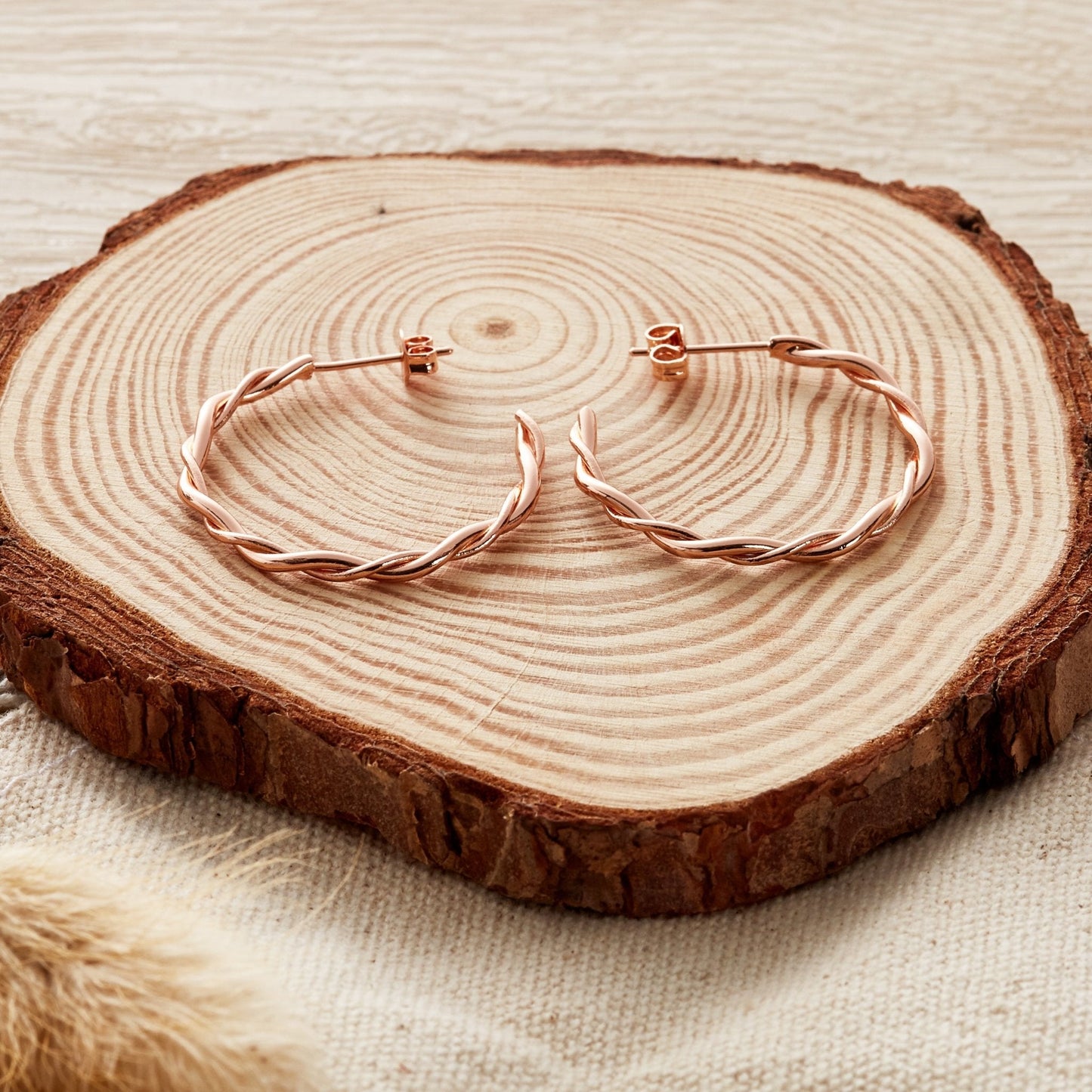 Rose Gold Plated 30mm Twisted Hoop Earrings