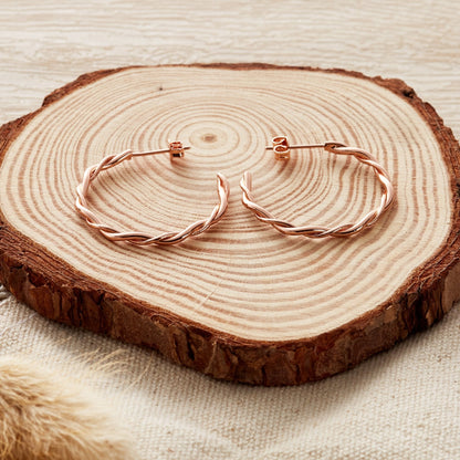 Rose Gold Plated 30mm Twisted Hoop Earrings