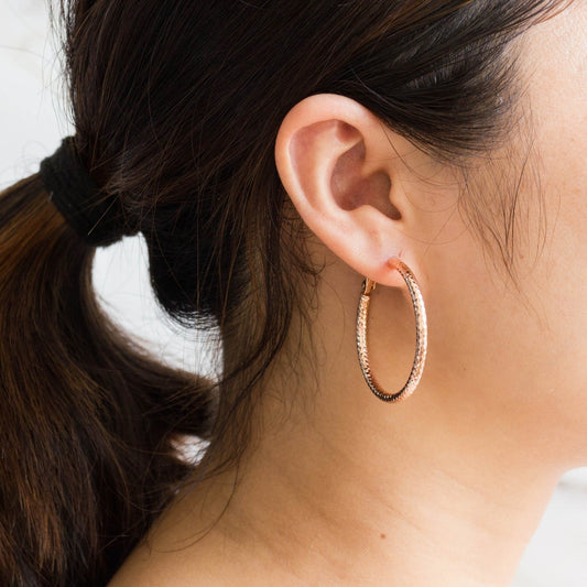 Rose Gold Plated 40mm Diamond Cut Hoop Earrings