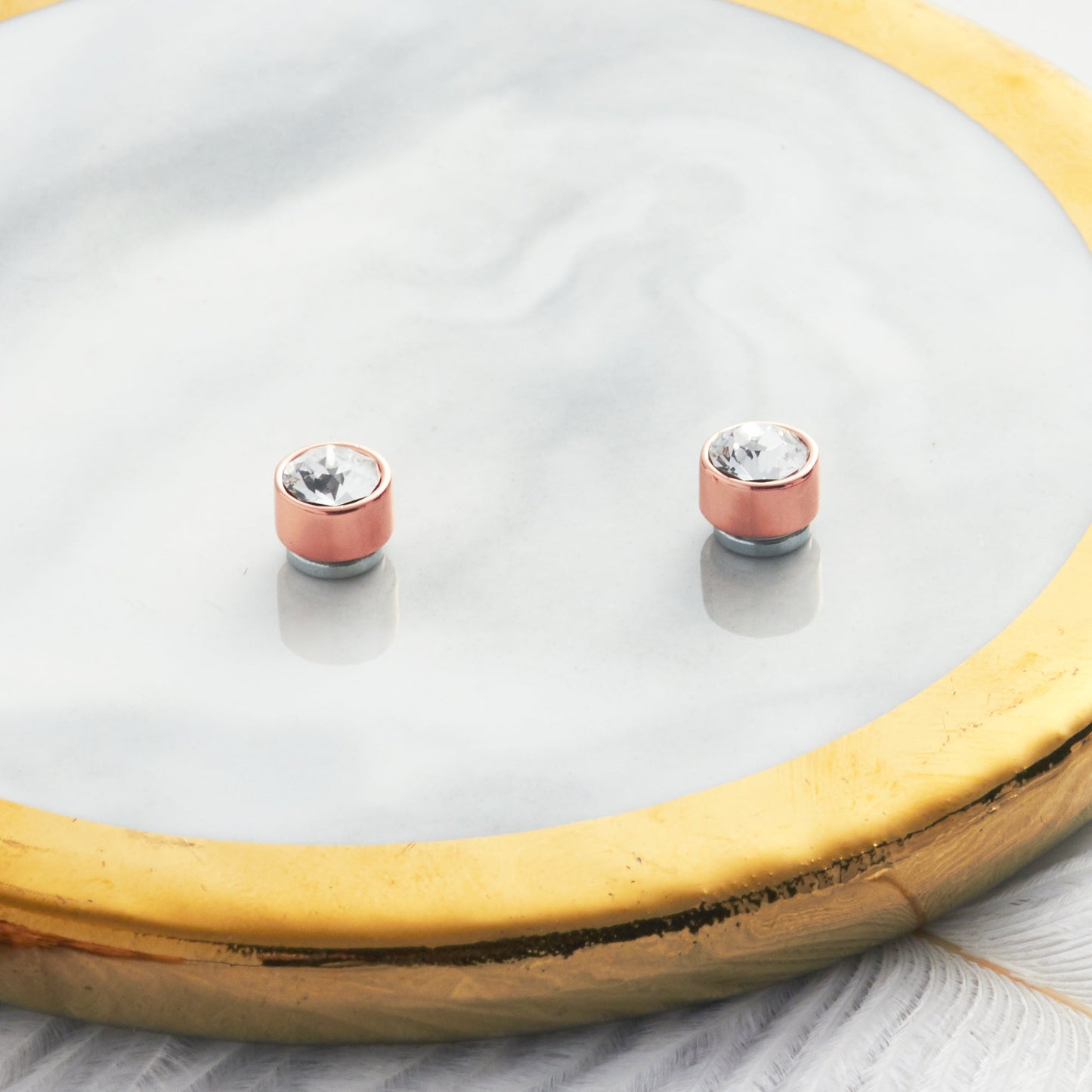 Rose Gold Plated 6mm Magnetic Clip On Earrings Created with Zircondia® Crystals