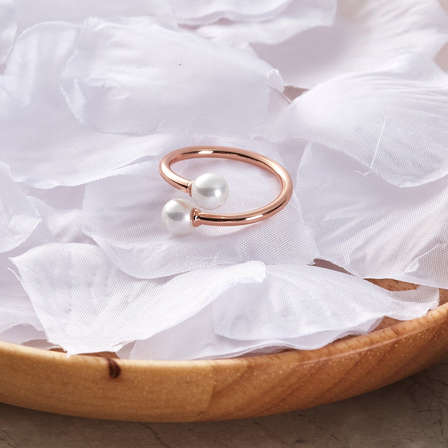 Rose Gold Plated Adjustable Double Pearl Ring