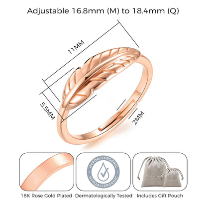Rose Gold Plated Adjustable Feather Ring