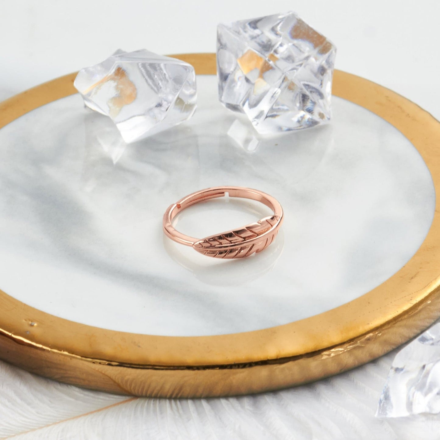 Rose Gold Plated Adjustable Feather Ring