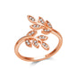 Rose Gold Plated Adjustable Leaf Ring Created with Zircondia® Crystals