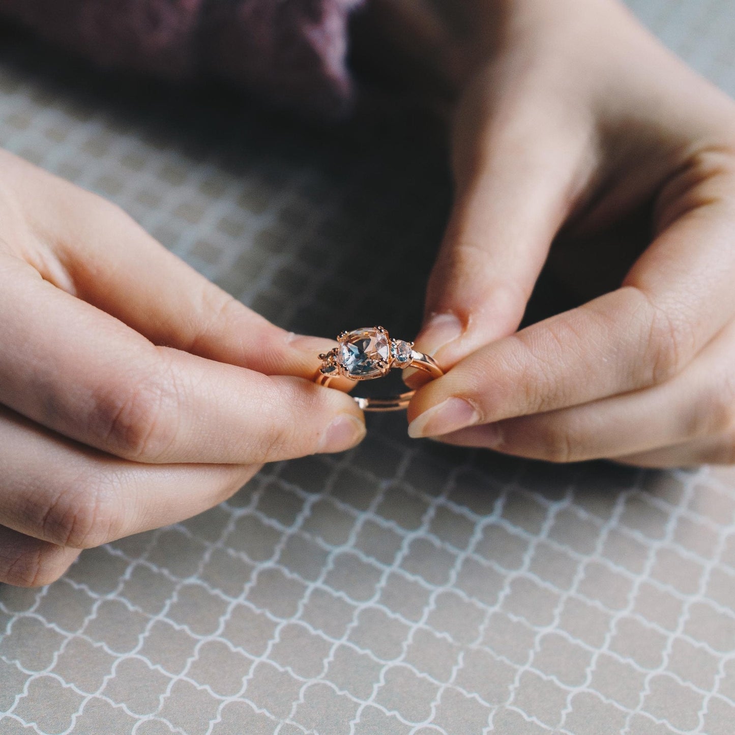Rose Gold Plated Adjustable Three Stone Ring Created with Zircondia® Crystals