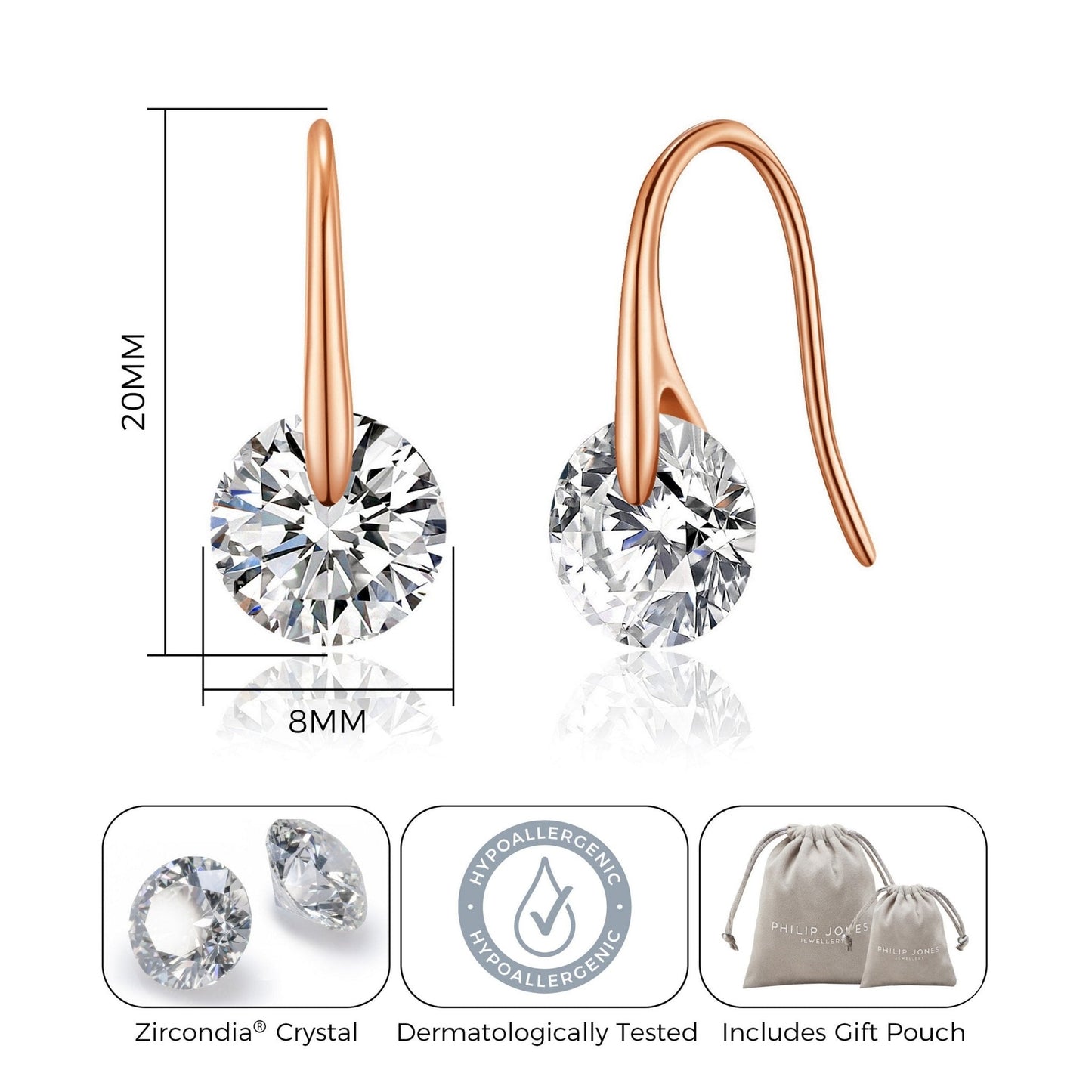 Rose Gold Plated Atlas Earrings Created with Zircondia® Crystals