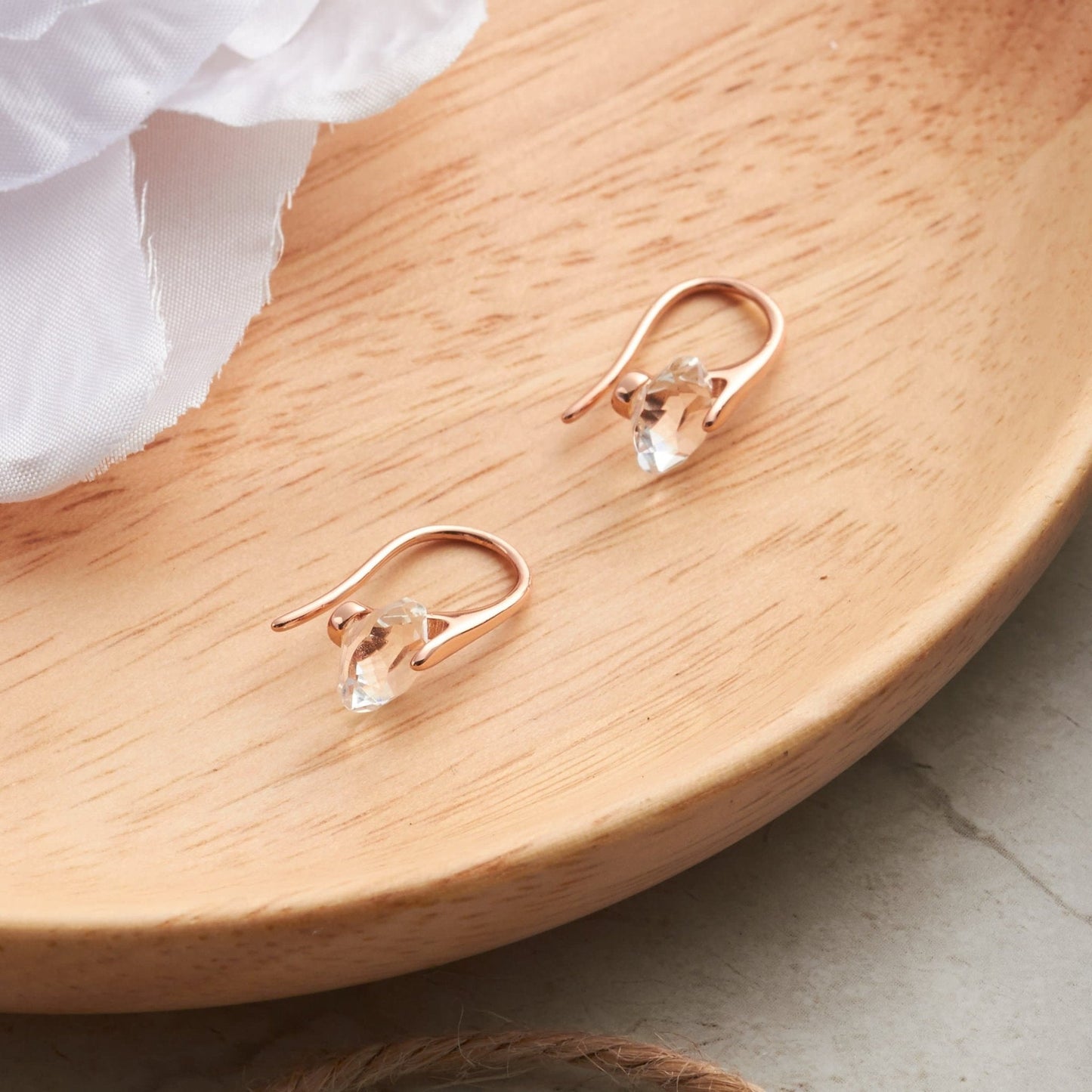 Rose Gold Plated Atlas Earrings Created with Zircondia® Crystals