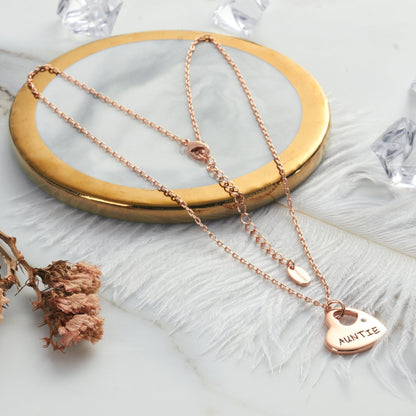 Rose Gold Plated Auntie Heart Necklace Created with Zircondia® Crystals