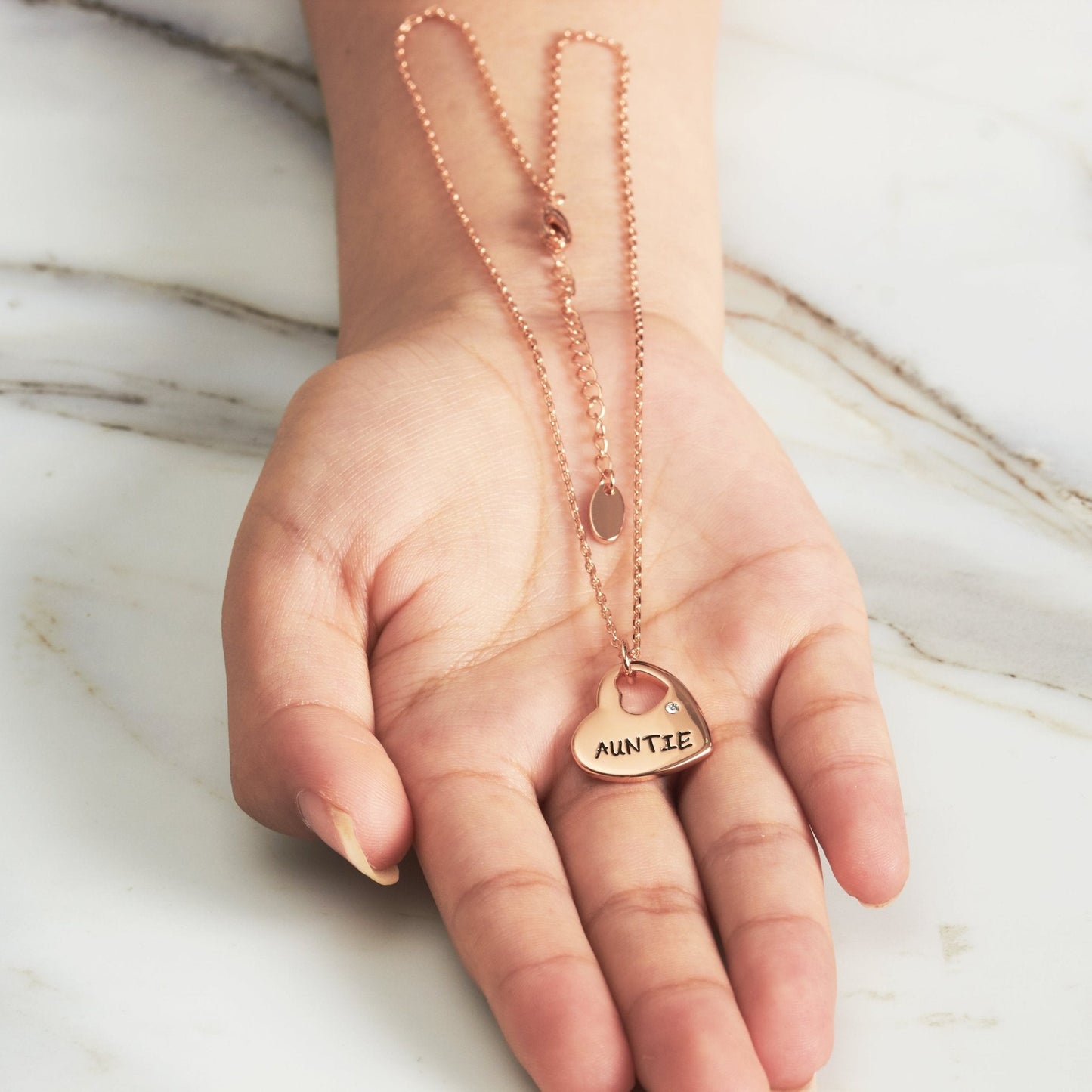 Rose Gold Plated Auntie Heart Necklace Created with Zircondia® Crystals
