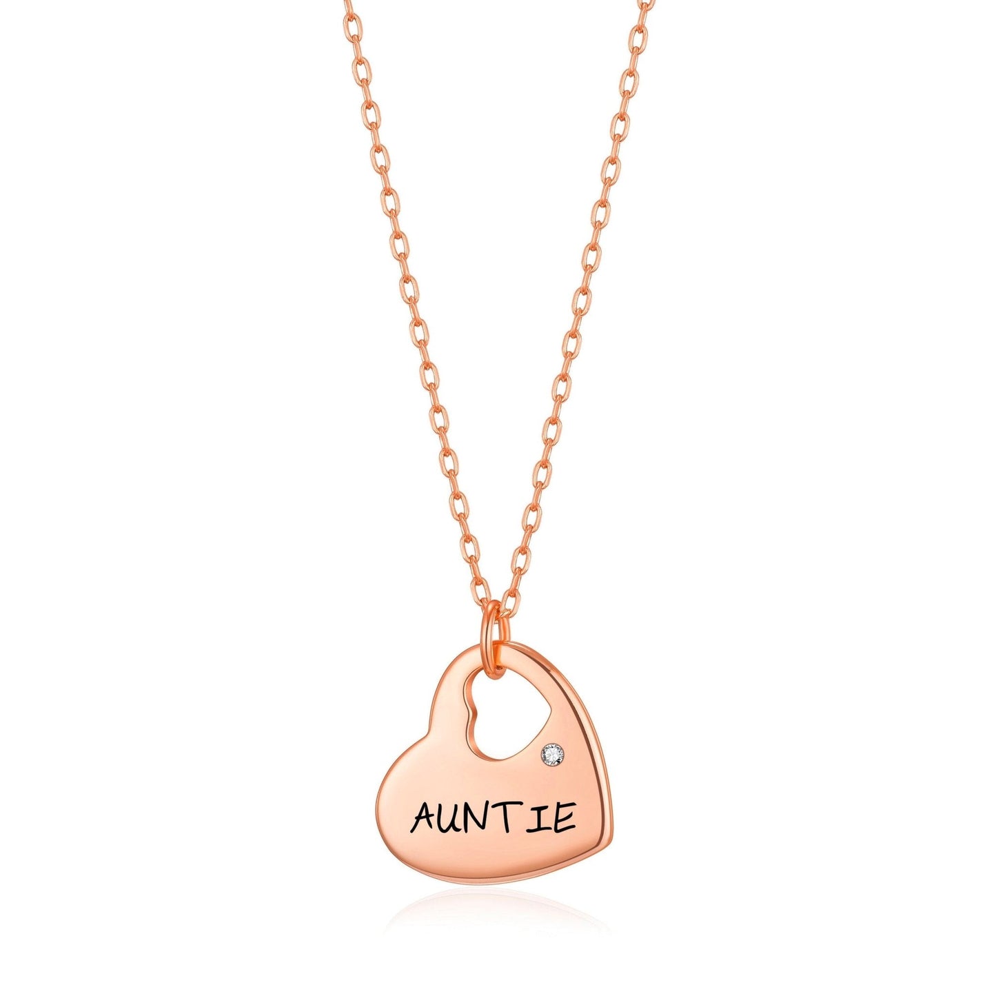 Rose Gold Plated Auntie Heart Necklace Created with Zircondia® Crystals