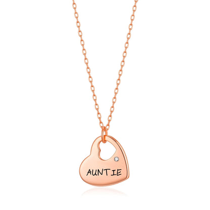 Rose Gold Plated Auntie Heart Necklace Created with Zircondia® Crystals