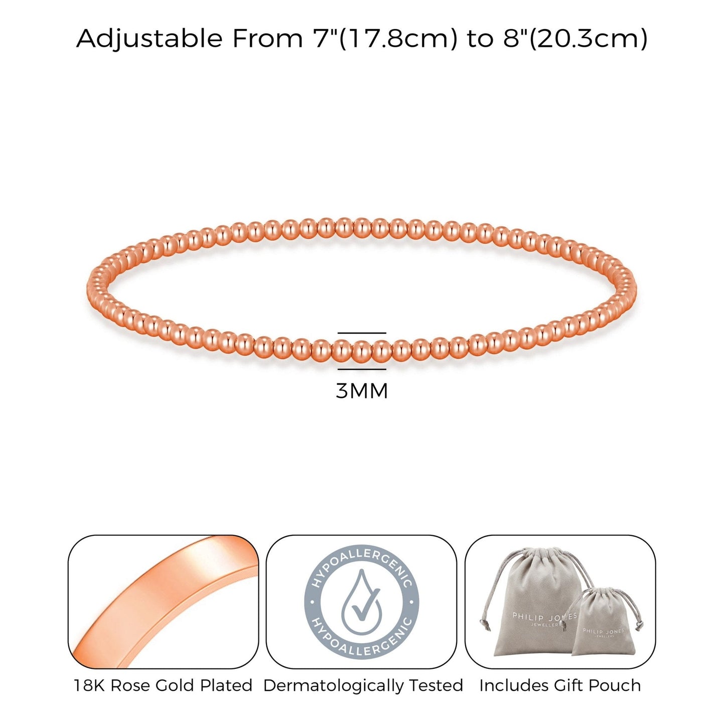 Rose Gold Plated Small Beaded Stretch Bracelet