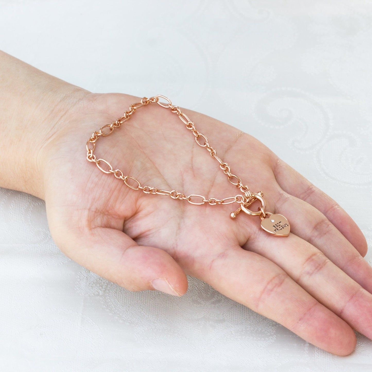 Rose Gold Plated Best Friend Charm Bracelet Created with Zircondia® Crystals