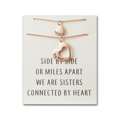 Rose Gold Plated Big Sister and Little Sister Necklace Set with Quote Card