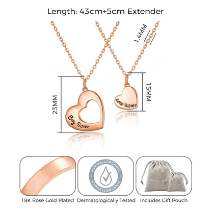 Rose Gold Plated Big Sister and Little Sister Necklace Set