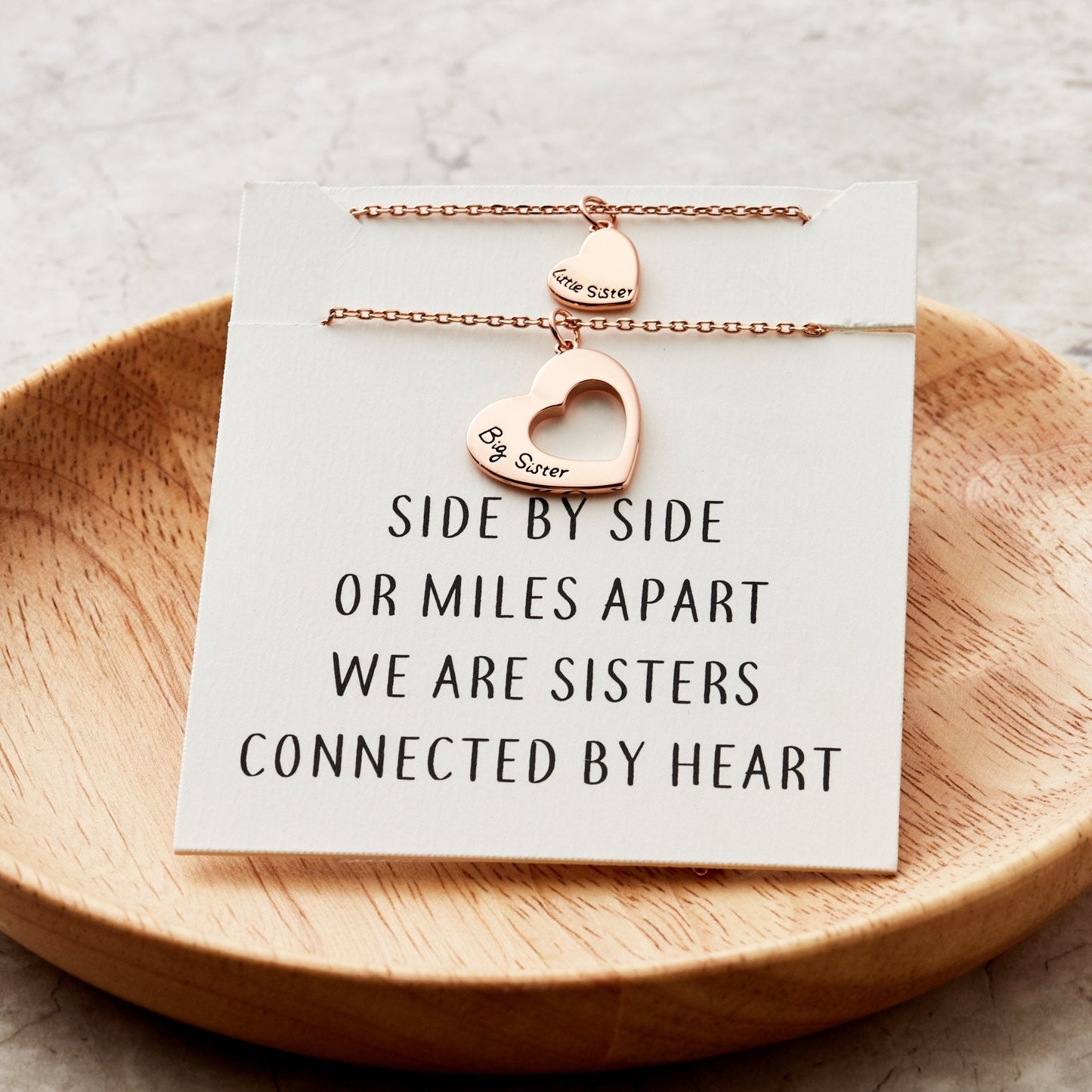 Rose Gold Plated Big Sister and Little Sister Necklace Set with Quote Card