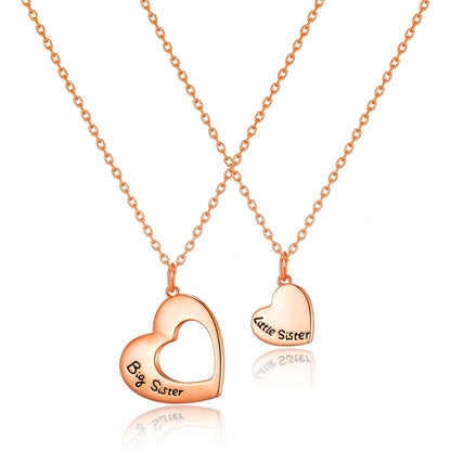 Rose Gold Plated Big Sister and Little Sister Necklace Set with Quote Card