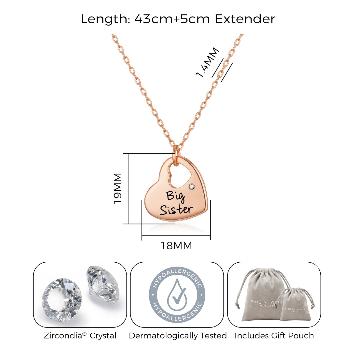 Rose Gold Plated Big Sister Heart Necklace Created with Zircondia® Crystals