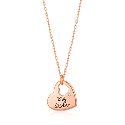 Rose Gold Plated Big Sister Heart Necklace Created with Zircondia® Crystals