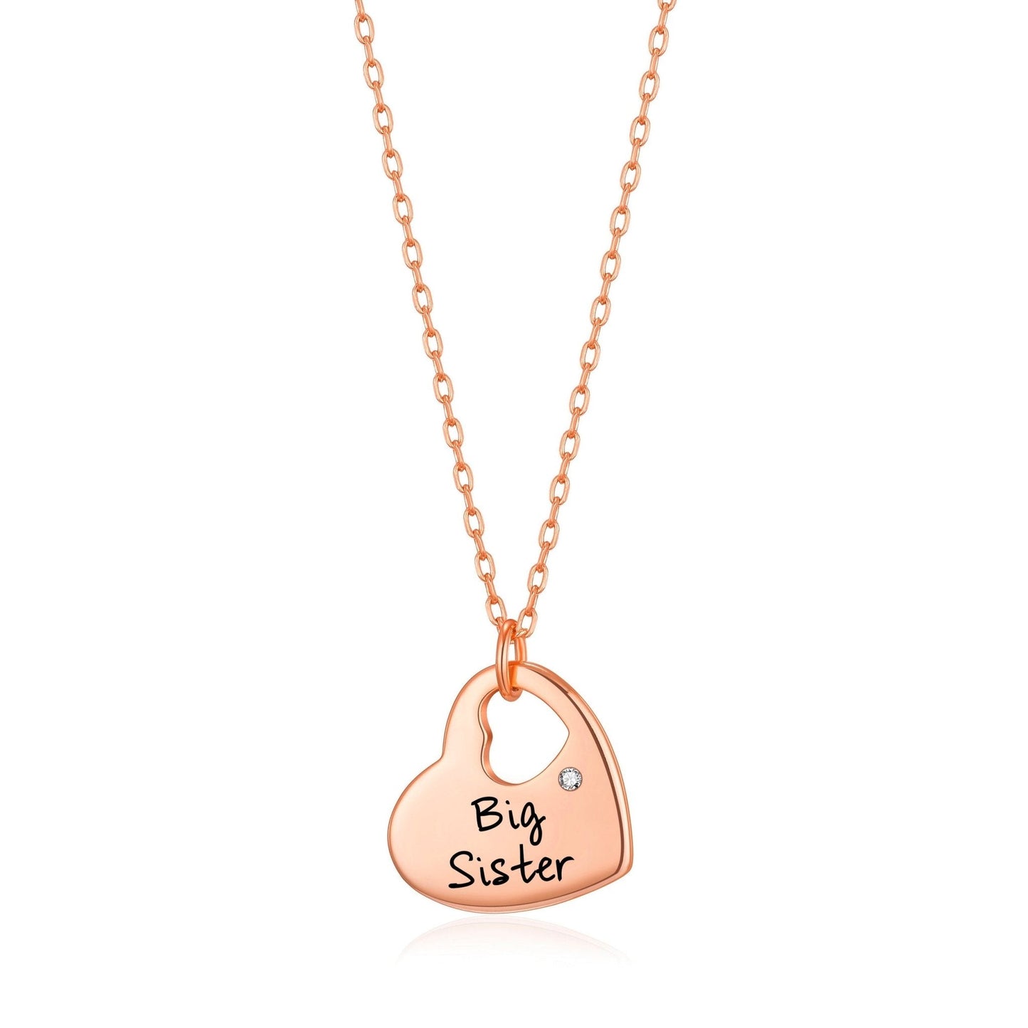 Rose Gold Plated Big Sister Heart Necklace Created with Zircondia® Crystals