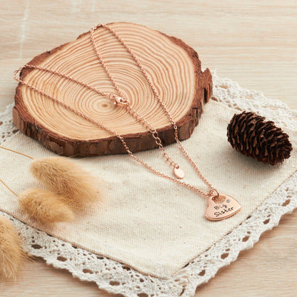 Rose Gold Plated Big Sister Heart Necklace with Quote Card Created with Zircondia® Crystals