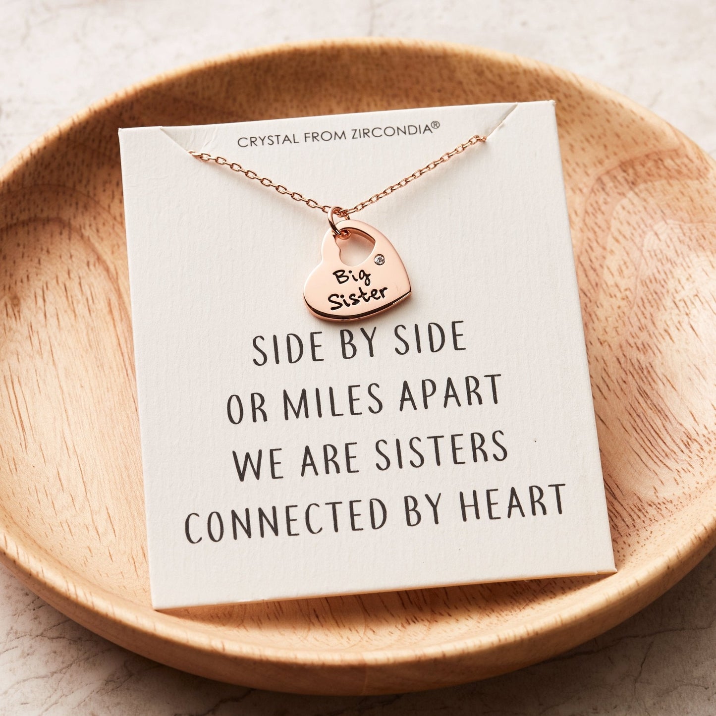 Rose Gold Plated Big Sister Heart Necklace with Quote Card Created with Zircondia® Crystals