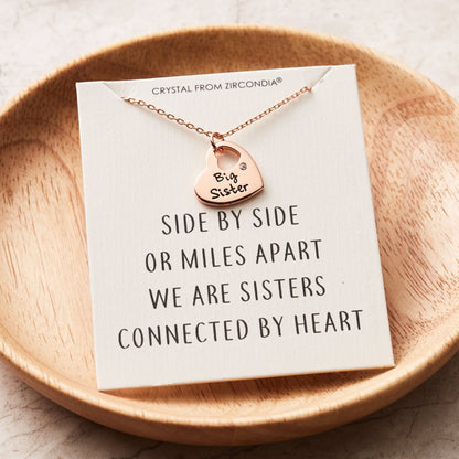 Rose Gold Plated Big Sister Heart Necklace with Quote Card Created with Zircondia® Crystals