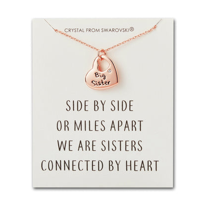 Rose Gold Plated Big Sister Heart Necklace with Quote Card Created with Zircondia® Crystals