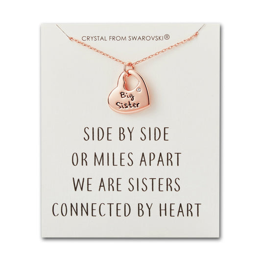 Rose Gold Plated Big Sister Heart Necklace with Quote Card Created with Zircondia® Crystals