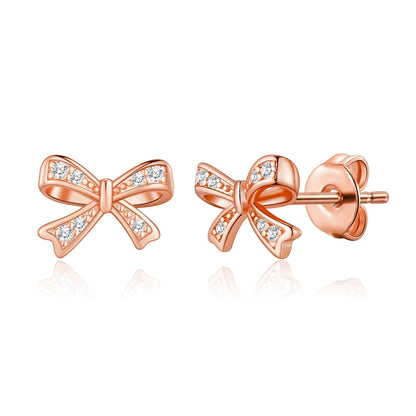 Rose Gold Plated Bow Earrings Created with Zircondia® Crystals