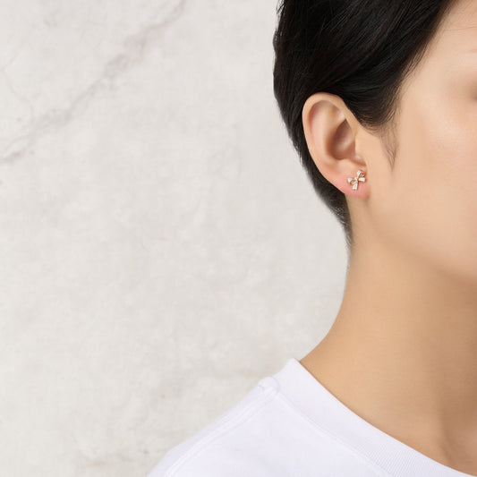 Rose Gold Plated Bow Earrings Created with Zircondia® Crystals