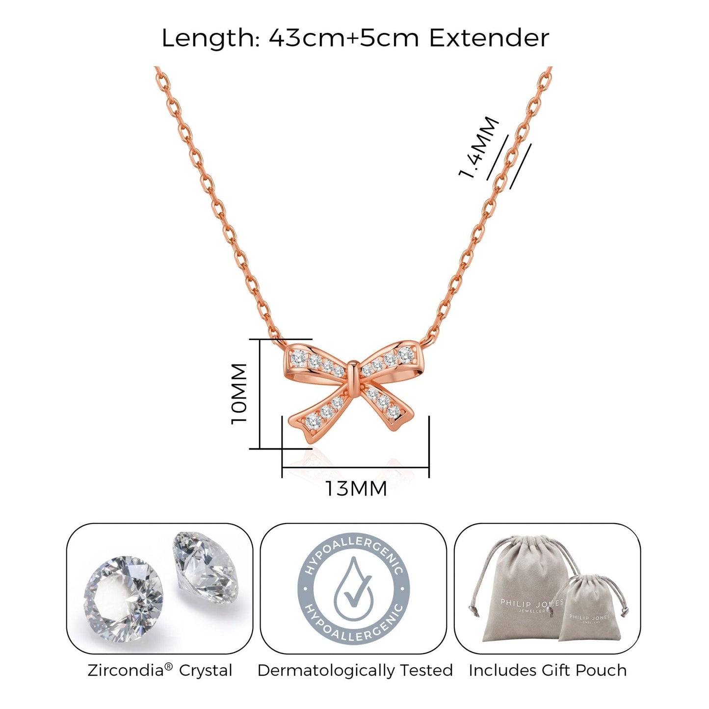 Rose Gold Plated Bow Necklace Created with Zircondia® Crystals