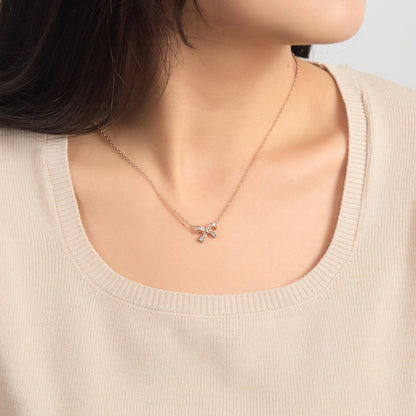 Rose Gold Plated Bow Necklace Created with Zircondia® Crystals