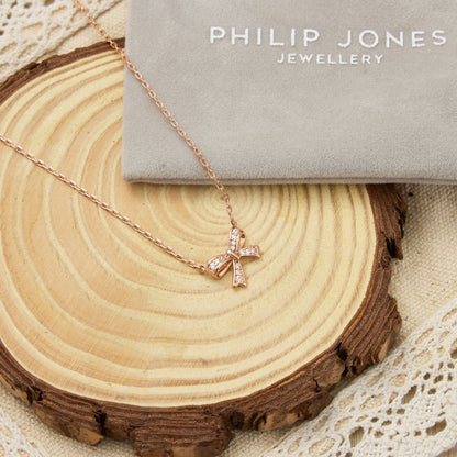 Rose Gold Plated Bow Necklace Created with Zircondia® Crystals