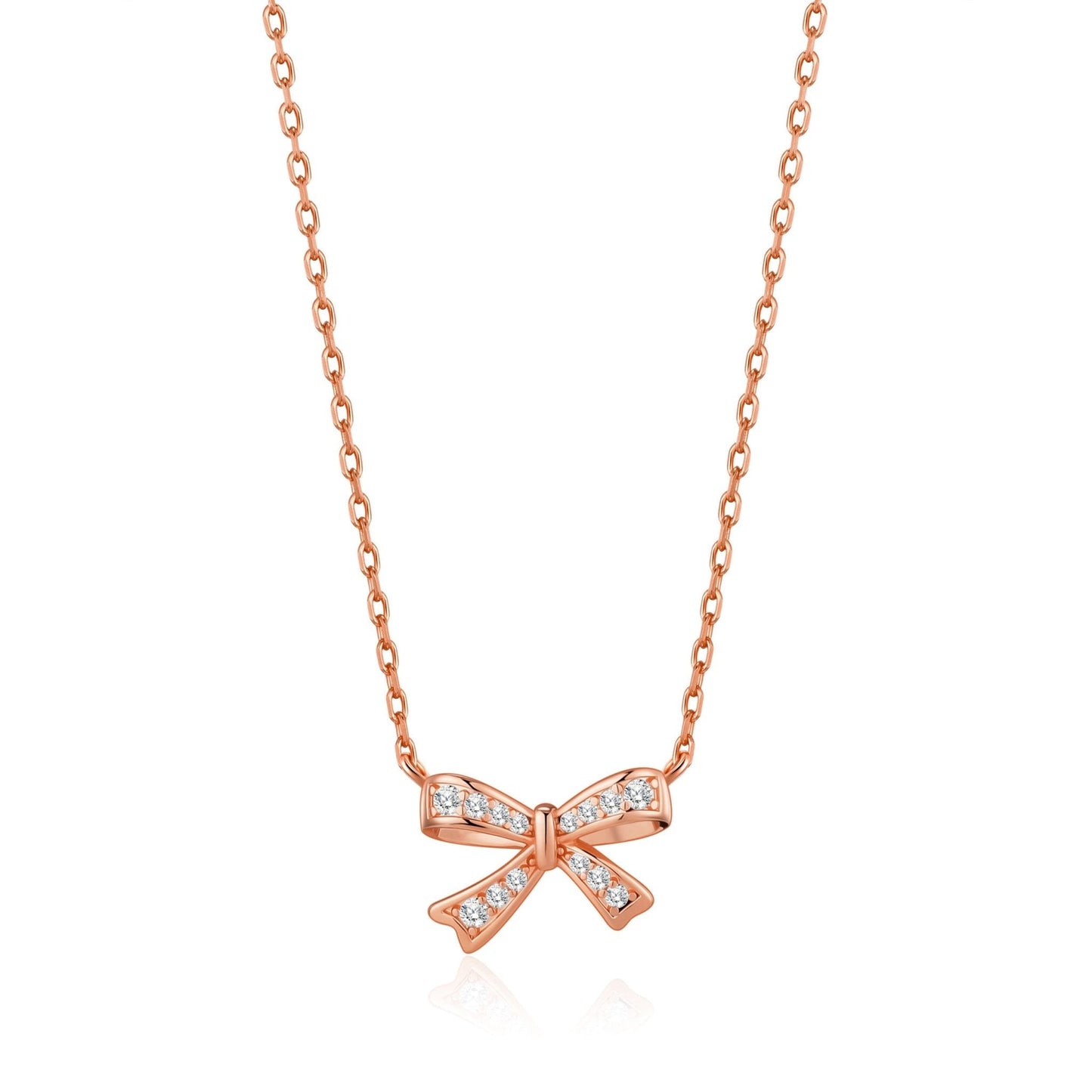 Rose Gold Plated Bow Necklace Created with Zircondia® Crystals