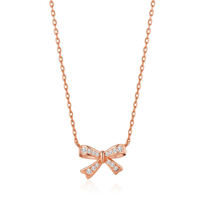 Rose Gold Plated Bow Necklace Created with Zircondia® Crystals