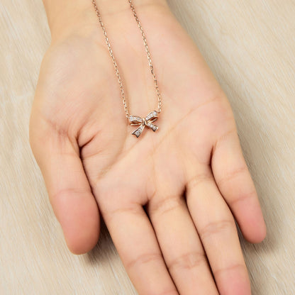 Rose Gold Plated Bow Necklace Created with Zircondia® Crystals