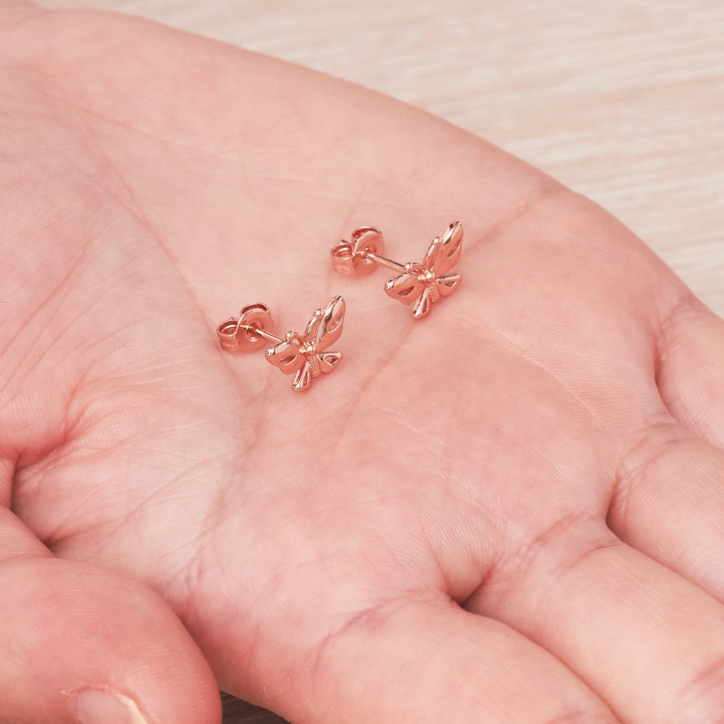 Rose Gold Plated Butterfly Stud Earrings